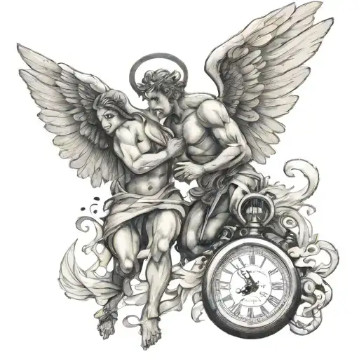Angel Fighting Demon Over Stopwatch
