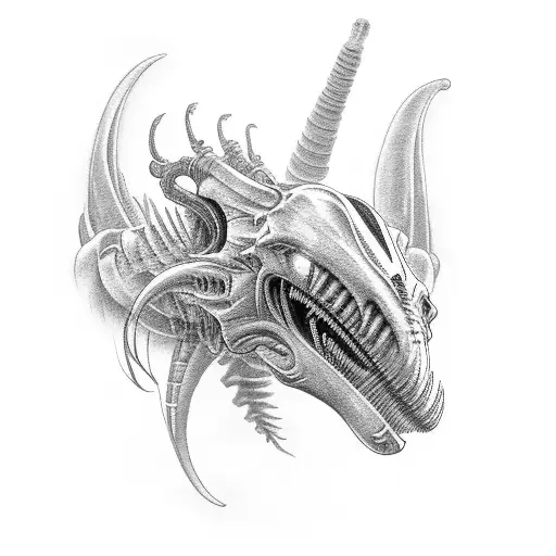 Biomechanical Xenomorph Dragon With A Hidden Shark Sleeve