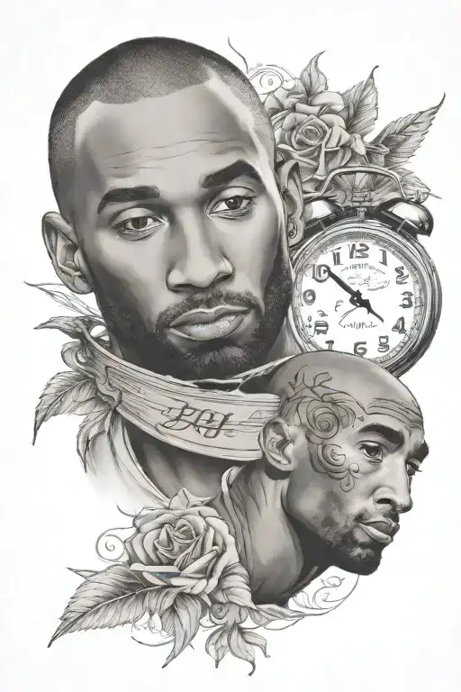 Kobe Bryant Tattoo With A Bible Verse In The Back And A Time Clock