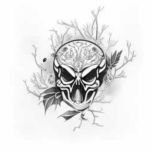 Crow Skeleton Among Poisonous Berry Bush