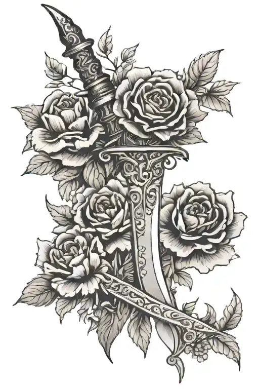 Dagger With Marigolds Grow Flowers