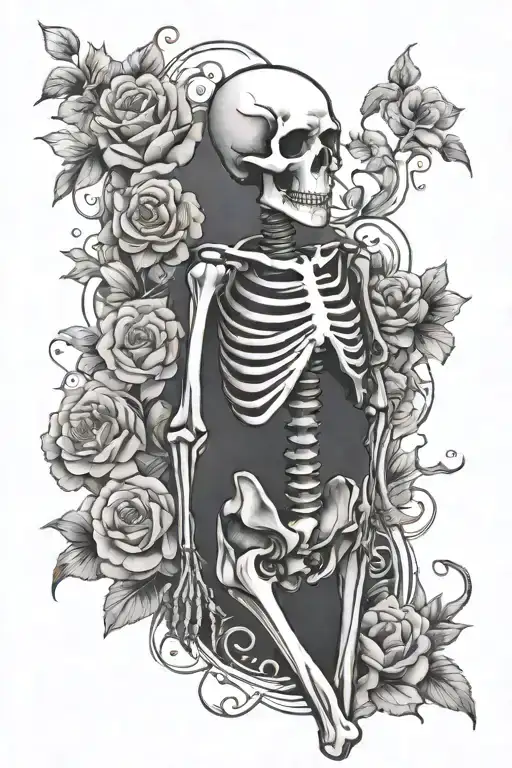 Lonely Skeleton With Flowers