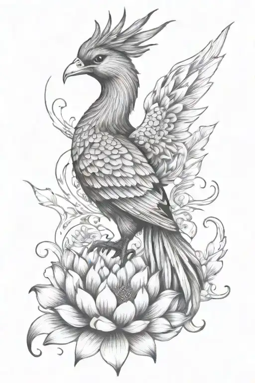 Phoenix Surrounded By Water Lilly Flowers