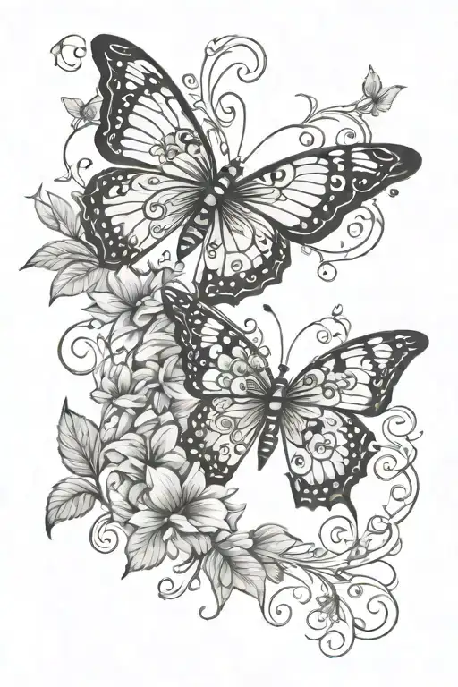 Butterfly And Pretty Flower Vines