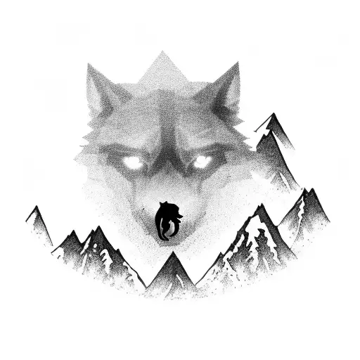 Silhouette Of A Lone Wolf Standing On A Mountain Peak
