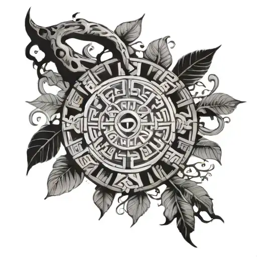 Tree Branches Under The Aztec Calandar