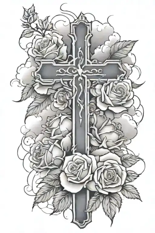 Roses With A Cross With Clouds