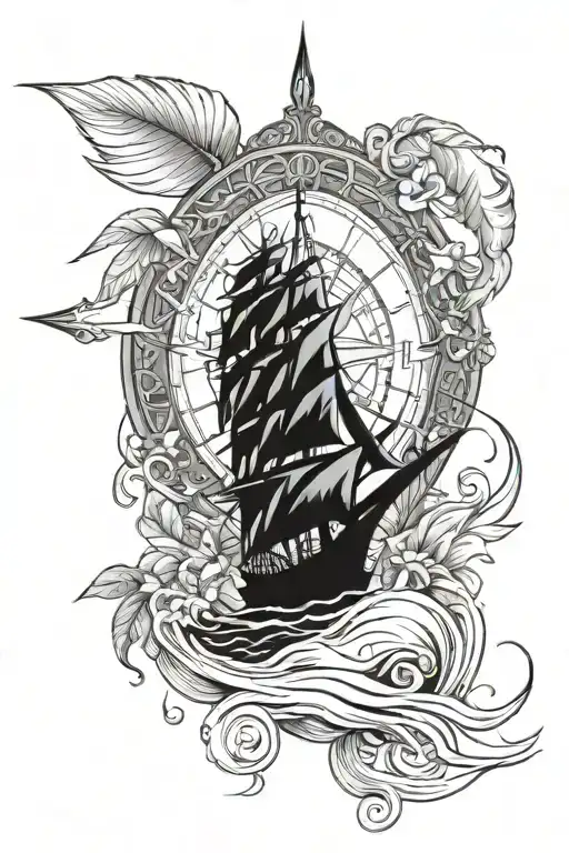 Tropical With A Ship And Compass