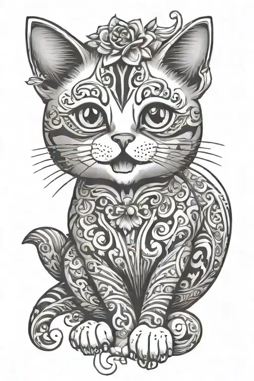 Cute Cat With Ornamental And Black Lines