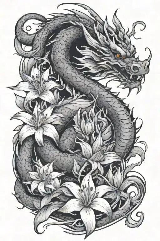 Dragon And Japanese Lily Flower