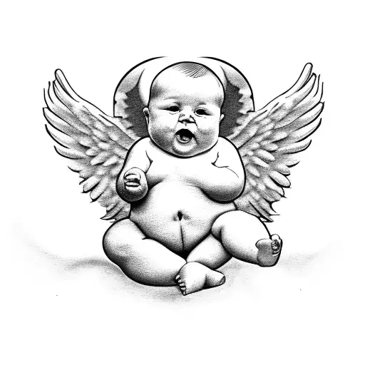 Chubby Baby Angel Hugging Cross