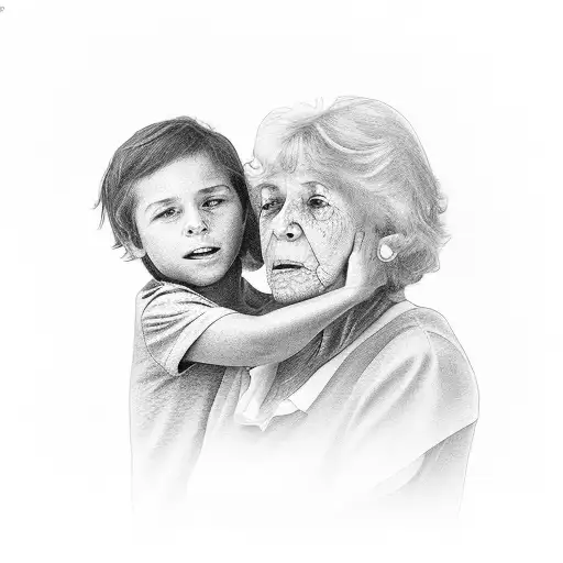 Grandmother And Her Grandson Looking To The Ocean