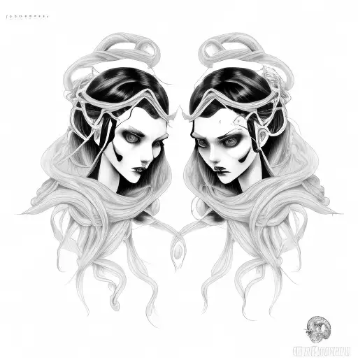 Goth Cyborg Gemini Sisters Hair Tangled Together Wide