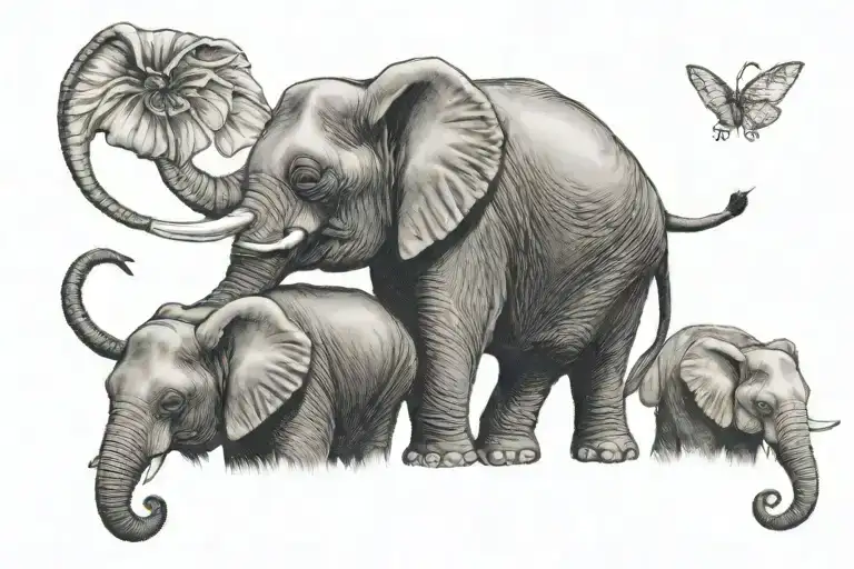 Mom And 4 Baby Elephant Head