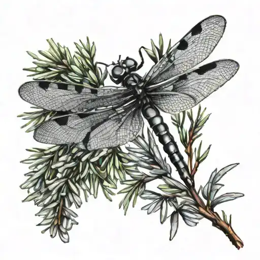 A Dragonfly Perched And Surrounded By Rosemary Branches