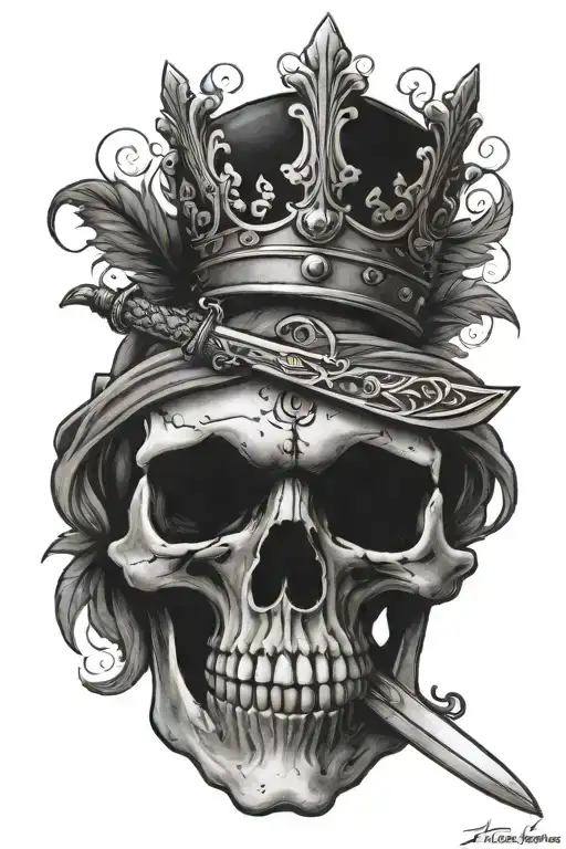 Sword In Skull With Laurel Wreath And Crown