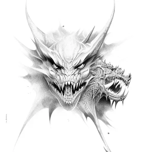 A Fierce Battle Scene Between Mythical Creatures In A Black And Grey Style