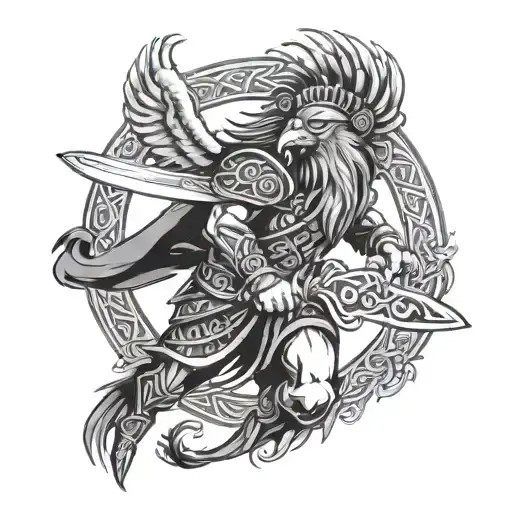 Celtic Warrior Wielding A Sword With A Phoenix
