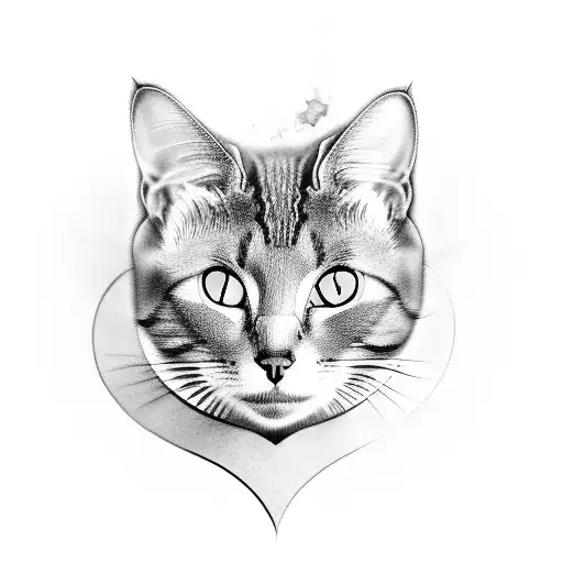 A Black-grey Tattoo Of A Cat Surrounded By Symbols Representing Family