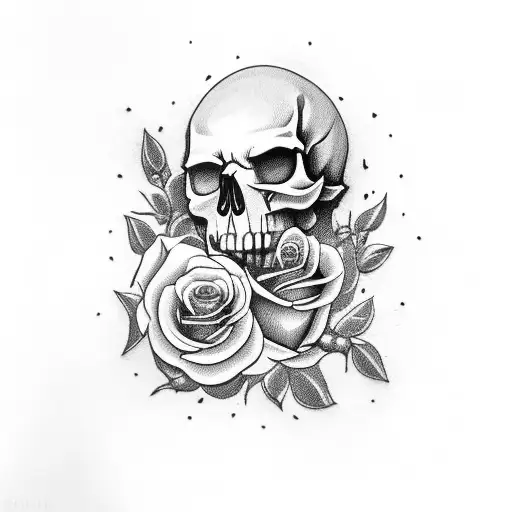 Skull With Rose Background And Girl With Cleavage On A Low Rider