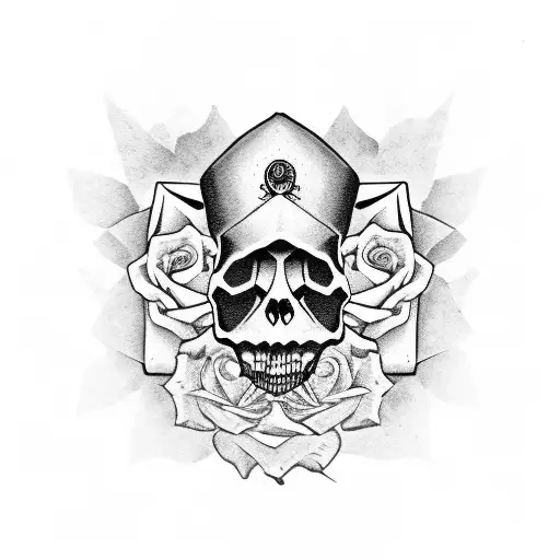 Skull With Roses And Aztec Pyramid