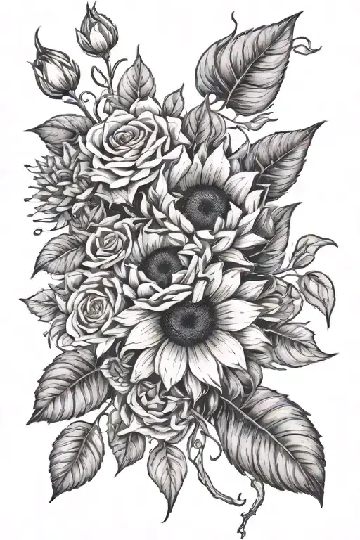 Sunflowers And Roses And Leaves Around A Quote Surrounded