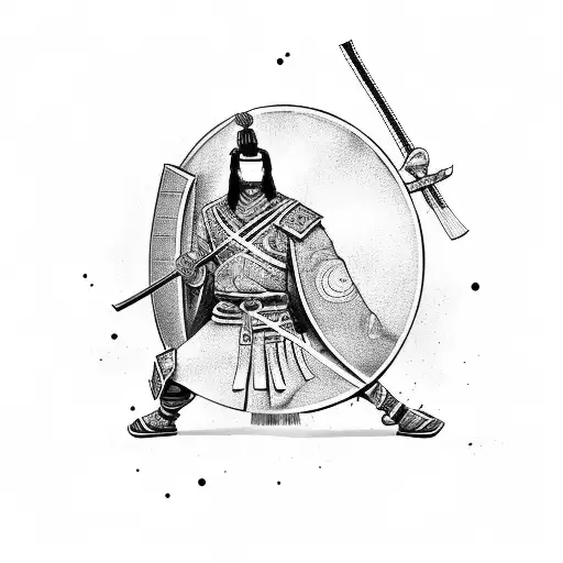 Samurai Warrior Wielding A Shield Of Protection