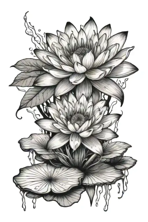 Water Lily With Lily Pads And Lightening Coming From The Flower