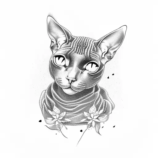 A Sphynx Cat Anda A Skill Cat With Sakura Flower Around