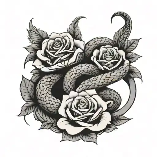 Snake Slithering Inbetween 3 Roses
