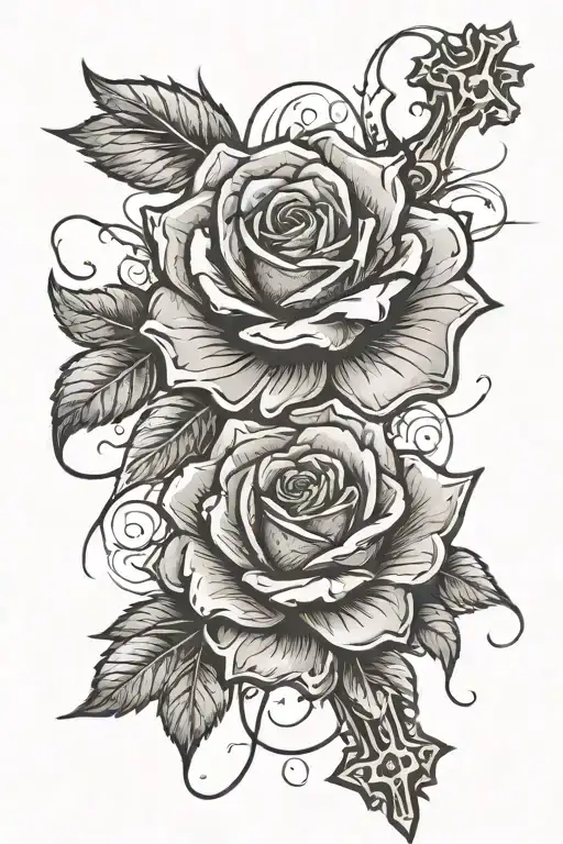 Rose Flower Miral With A Cross