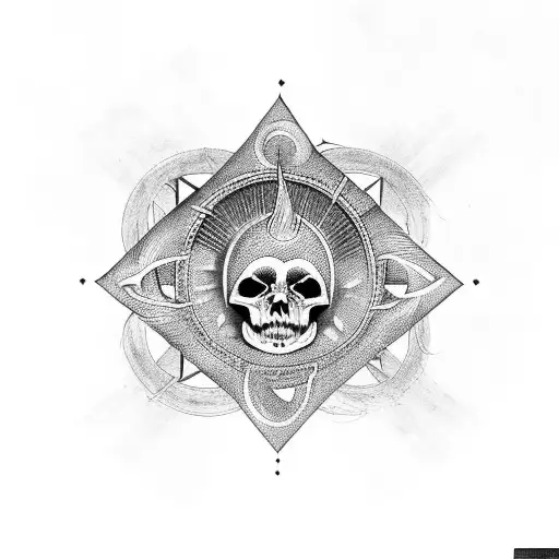 Lyre Made Of Skulls With A Black Sun Containing A Satanic Pentagram Inside