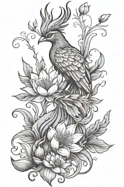 Phoenix Surrounded By Water Lilly Flowers