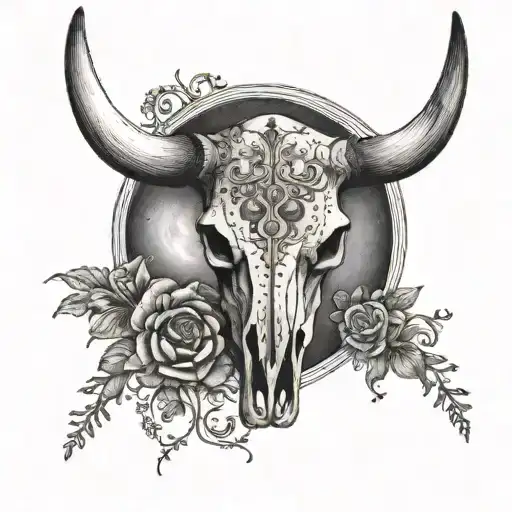 Full Moon Behind Bull Skull