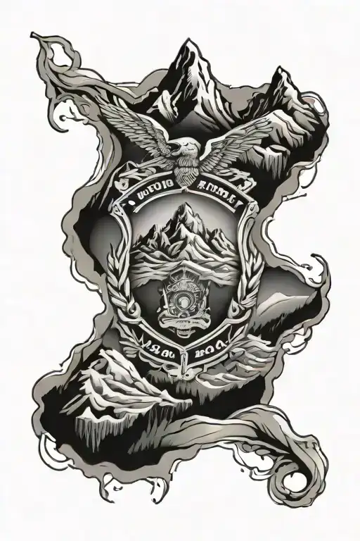 A Majestic Mountain Landscape With A Police Badge Incorporated Into The Design