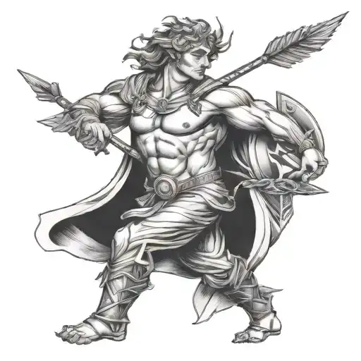 Apollo's Upper Body Tattoo With Sun And Bag Of Arrows