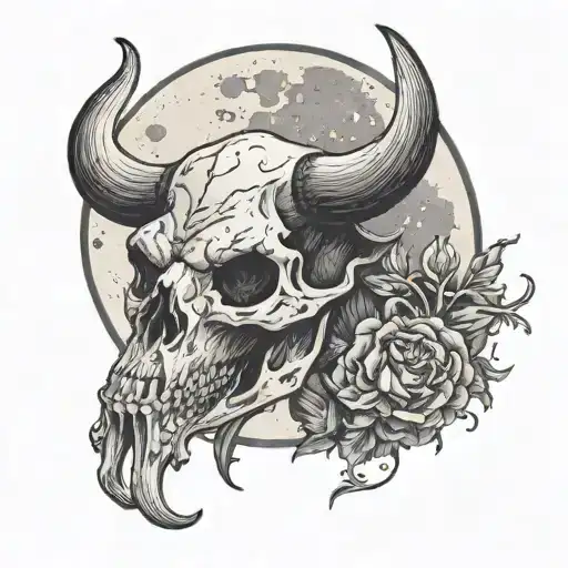 Full Moon Behind The Skull Of A Bull