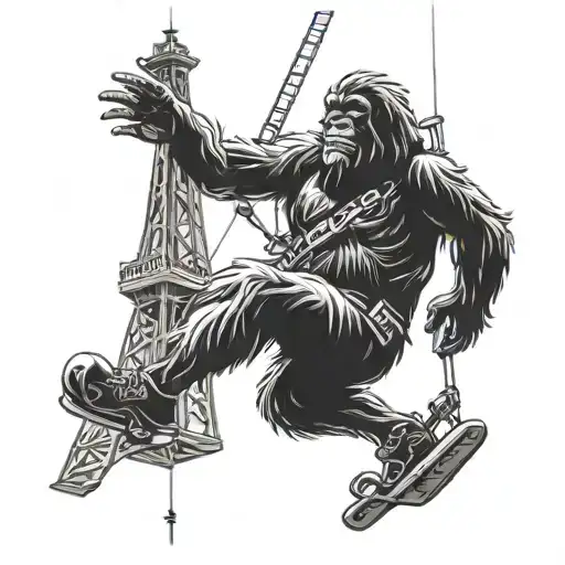 Sasquatch Climbing The Space Needle Swinging An Anchor At A Helicopter