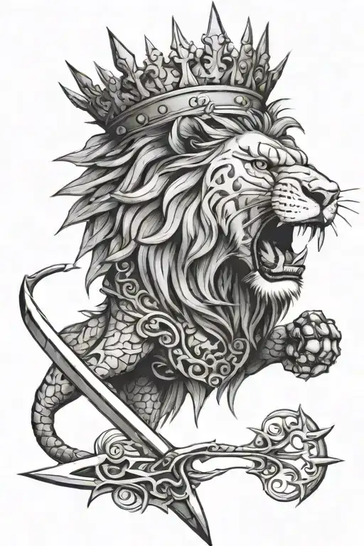 Roaring Lion Wearing A Thorny Crown With A Sword Coming From Its Mouth