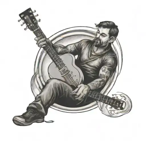 Man Sitting On Crescent Moon Playing Guitar