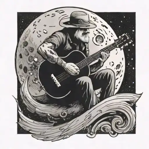 Man Sitting On Moon Playing Guitar
