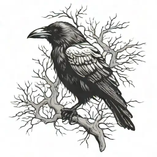 Crow Following Branches Black