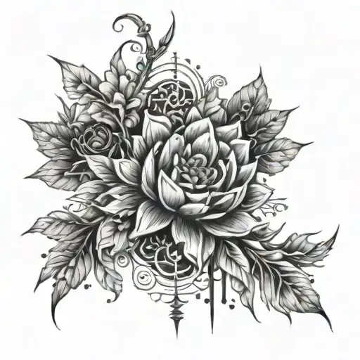 Fine Line Spine Tattoo With Flowers And Cancer Astrology Symbols