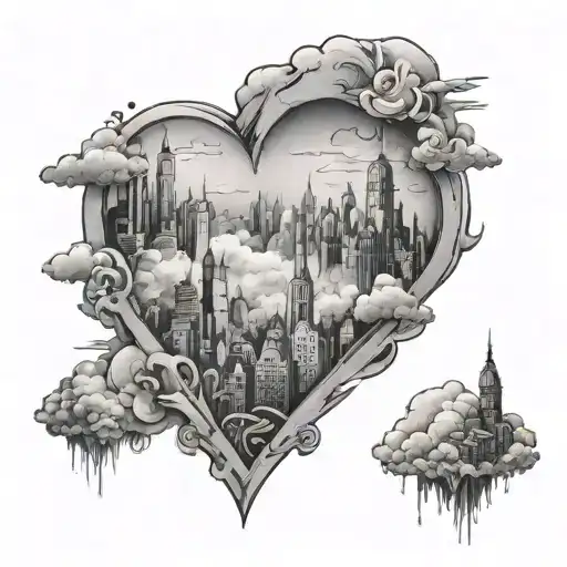 City In Clouds Fading With Broken Glass