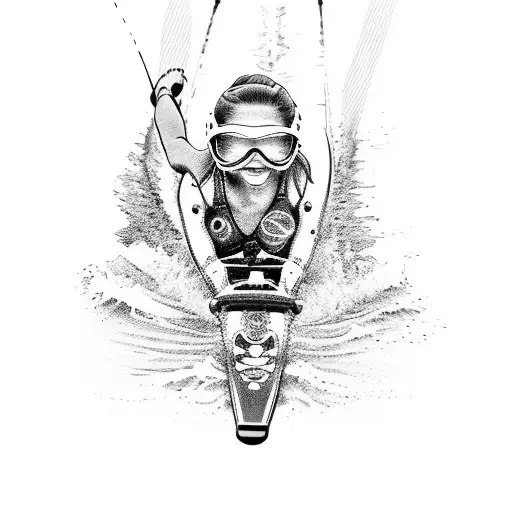 A Dynamic Black-grey Tattoo Showcasing A Florida Girl Water Skiing On The Lake