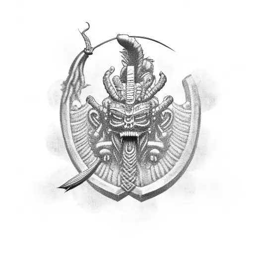 A Black And Grey Depiction Of A Kukulkan Soldier In Combat Attire