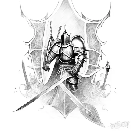 A Back Tattoo Of Medieval Knight Fighting A Draon Take Insparation From Skyrim
