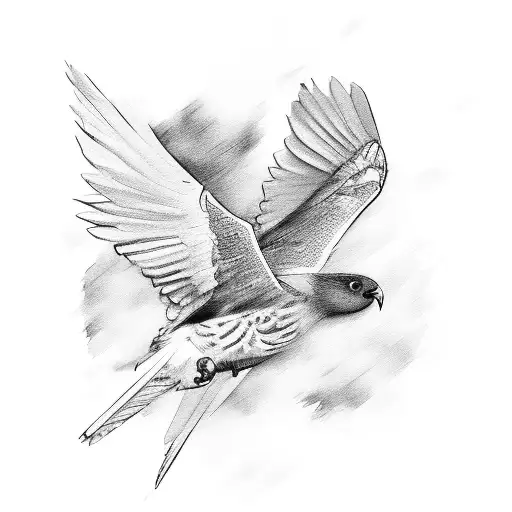 A Sketch-style Art Piece Featuring A Majestic Bird Flying Over A Watercolor Palette