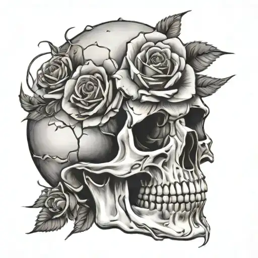 Skull With Rose And Spine