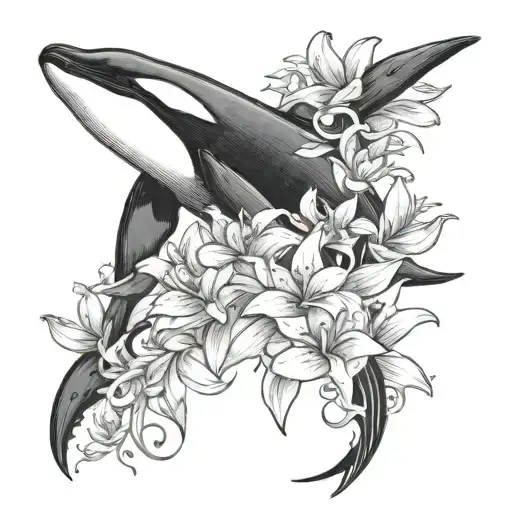 Orca Whale With Lily Flowers